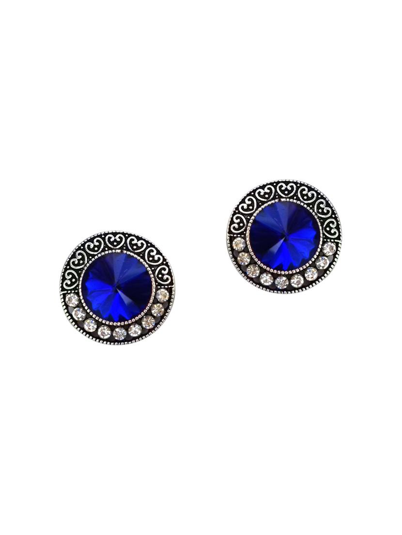 Blue Silver Tone Oxidized Earrings - 15516886 - Zoom Image - 1