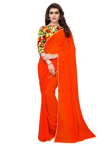 foil border orange saree with blouse - 15516971 - Very Small Image - 1