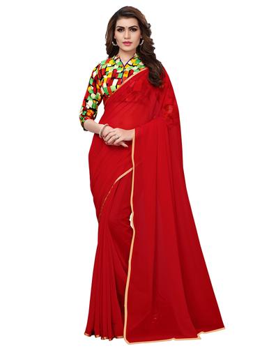 foil border maroon saree with blouse - 15516972 - Very Small Image - 1