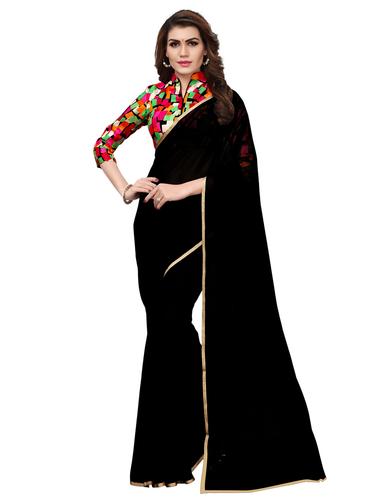 foil border black saree with blouse - 15516973 - Very Small Image - 1