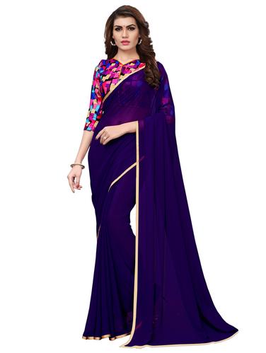 foil border purple saree with blouse - 15516976 - Very Small Image - 1