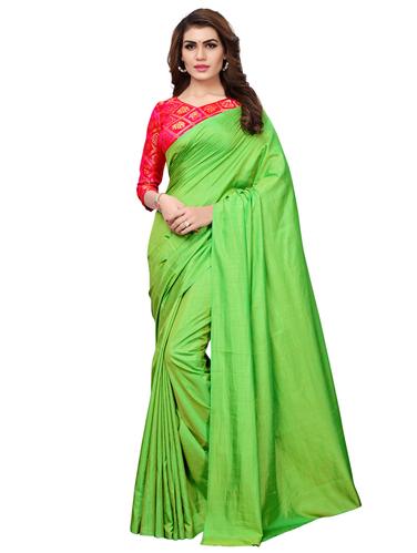 solid green saree with blouse - 15516977 - Very Small Image - 1