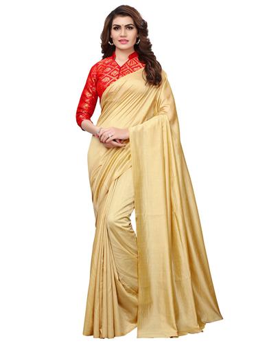 solid beige saree with blouse - 15516979 - Very Small Image - 1