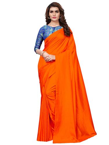 solid orange saree with blouse - 15516981 - Very Small Image - 1