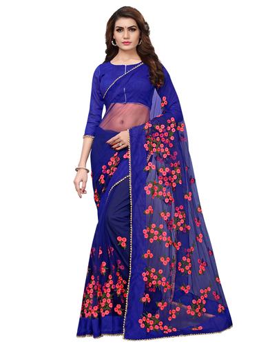 floral embroidered pearl border saree with blouse - 15516998 - Very Small Image - 1