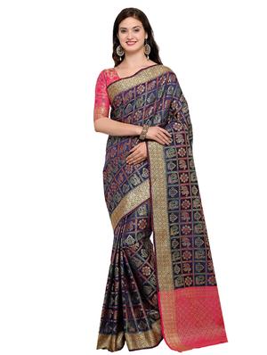 conversational zari motif banarasi saree with blouse - 15517207 - Standard Image - 1