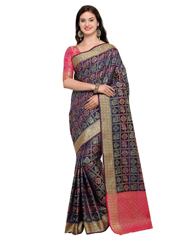 conversational zari motif banarasi saree with blouse - 15517207 - Zoom Image - 1