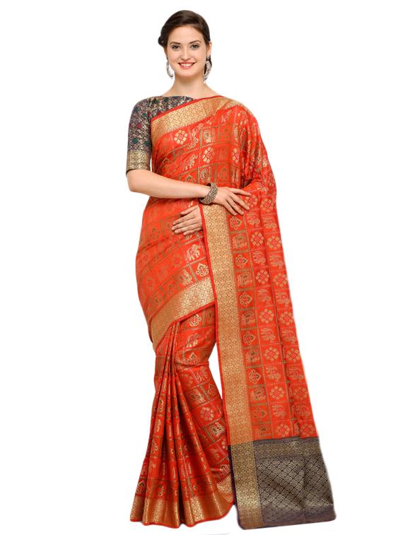 conversational zari motif banarasi saree with blouse - 15517209 - Zoom Image - 1
