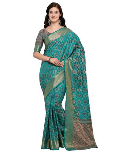 geometrical zari motif banarasi saree with blouse - 15517212 - Very Small Image - 1