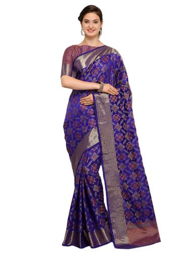 geometrical zari motif banarasi saree with blouse - 15517213 - Very Small Image - 1