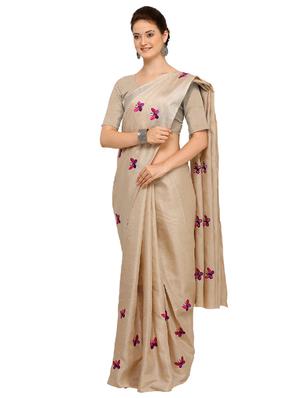 conversational embroidered beige saree with blouse - 15517214 - Standard Image - 1