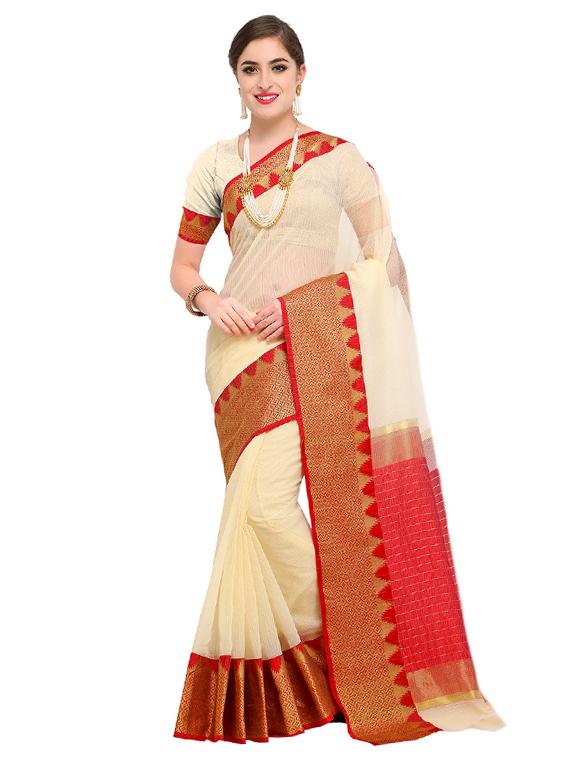 geometrical zari border woven saree with blouse - 15517219 - Zoom Image - 1