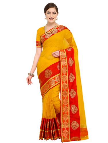 contrast zari border woven saree with blouse - 15517224 - Very Small Image - 1