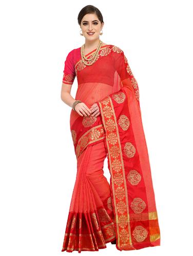 zari motif border woven saree with blouse - 15517225 - Very Small Image - 1