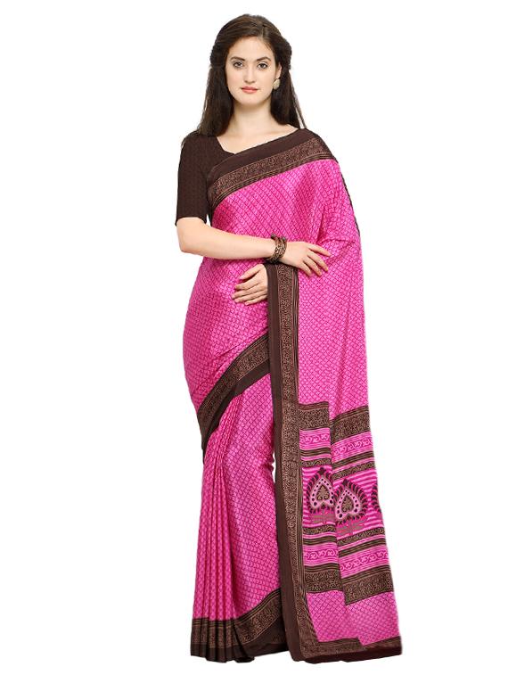 contrast border printed saree with blouse - 15517228 - Zoom Image - 1