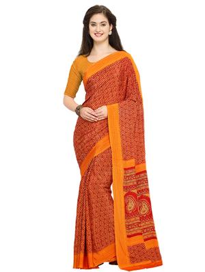 all over printed red saree with blouse - 15517229 - Standard Image - 1