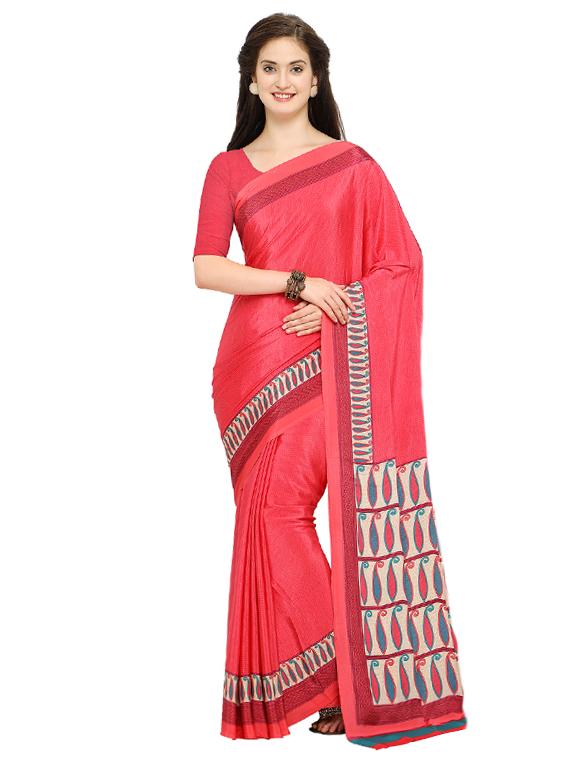 paisley printed border saree with blouse - 15517231 - Zoom Image - 1