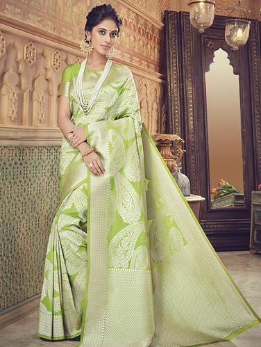 paisley zari motif banarasi saree with blouse - 15517240 - Very Small Image - 1