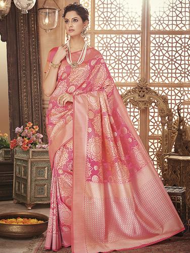 silver zari motif banarasi saree with blouse - 15517241 - Very Small Image - 1