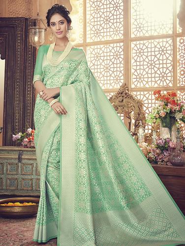 silver zari motif banarasi saree with blouse - 15517245 - Very Small Image - 1