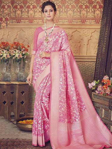 floral zari motif banarasi saree with blouse - 15517246 - Very Small Image - 1