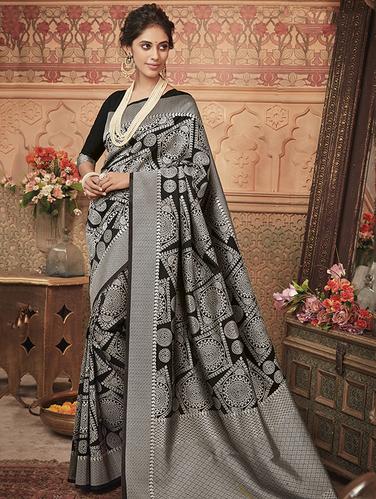 geometrical zari motif banarasi saree with blouse - 15517247 - Very Small Image - 1