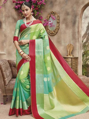 colour block zari banarasi saree with blouse - 15517250 - Very Small Image - 1