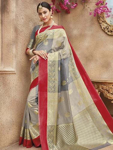 paisley zari motif banarasi saree with blouse - 15517253 - Very Small Image - 1