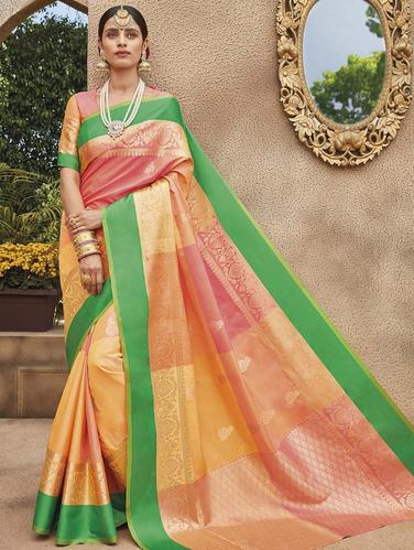 paisley zari motif banarasi saree with blouse - 15517254 - Very Small Image - 1