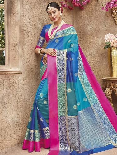 tonal shades zari banarasi saree with blouse - 15517257 - Very Small Image - 1