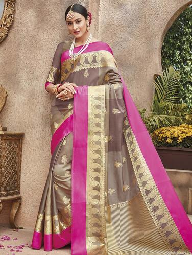 paisley zari motif banarasi saree with blouse - 15517258 - Very Small Image - 1