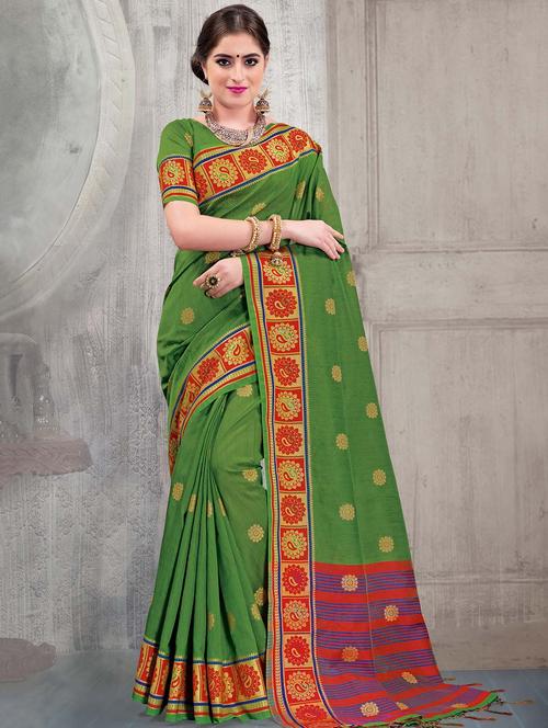 floral zari motif banarasi saree with blouse - 15517261 - Very Small Image - 1