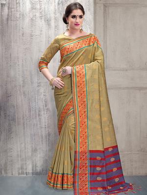 paisley zari motif banarasi saree with blouse - 15517270 - Standard Image - 1