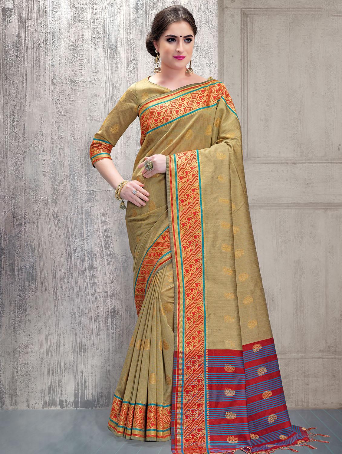 paisley zari motif banarasi saree with blouse - 15517270 - Zoom Image - 1