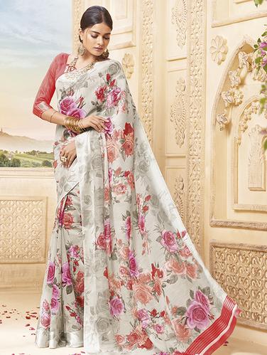 floral printed grey saree with blouse - 15517271 - Very Small Image - 1