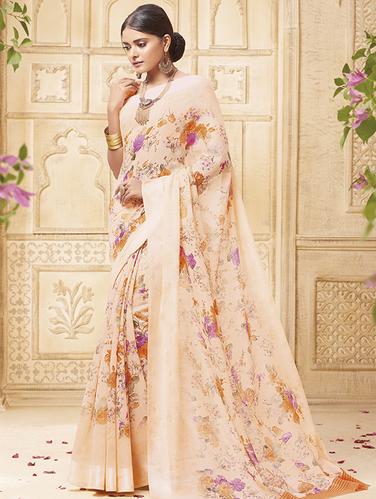 floral printed peach saree with blouse - 15517276 - Very Small Image - 1