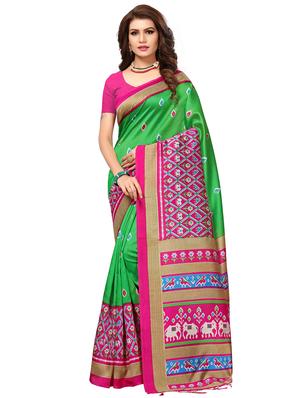 contrast border geometrical printed saree with blouse - 15517281 - Standard Image - 1