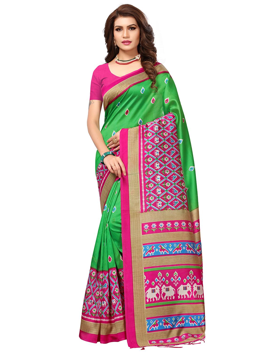 contrast border geometrical printed saree with blouse - 15517281 - Zoom Image - 1
