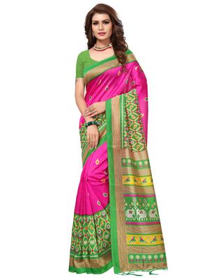 contrast border geometrical printed saree with blouse - 15517282 - Standard Image - 1