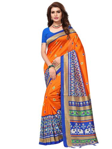 contrast border geometrical printed saree with blouse - 15517283 - Very Small Image - 1