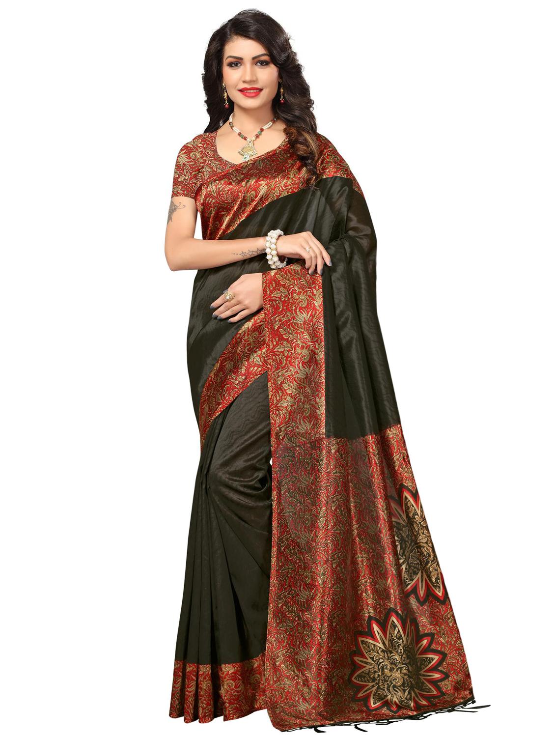 kalamkari printed border saree with blouse - 15517284 - Zoom Image - 1