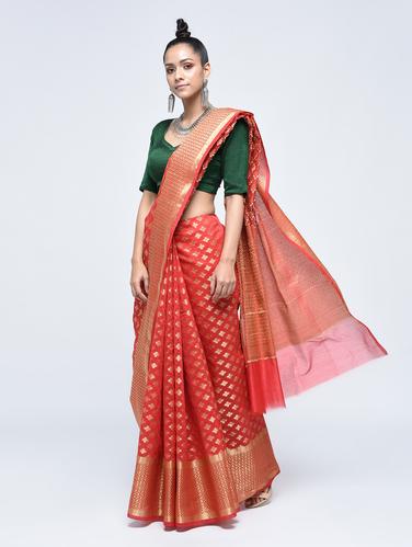 zari motif banarasi saree with blouse - 15517349 - Very Small Image - 1