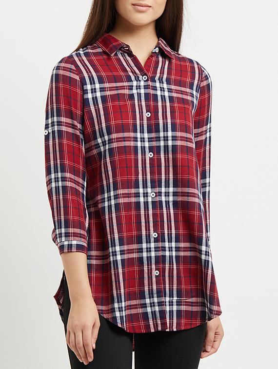 u-shaped hem checkered tunic - 15517408 - Zoom Image - 1