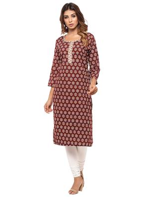 Placket patch printed straight kurta - 15517417 - Standard Image - 1