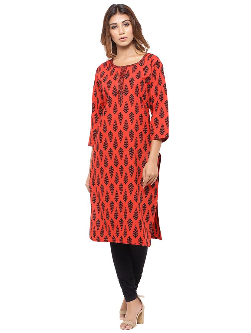 Placket patch printed straight kurta - 15517420 - Zoom Image - 1