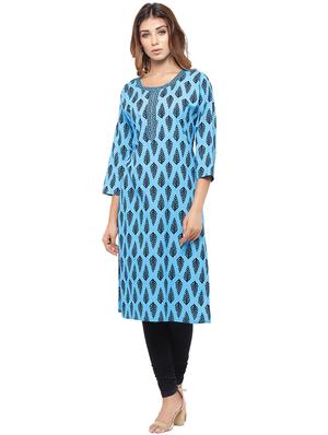 Placket patch printed straight kurta - 15517421 - Standard Image - 1
