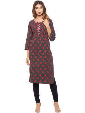 Placket patch printed straight kurta - 15517425 - Standard Image - 1