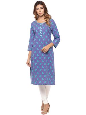 Placket patch printed straight kurta - 15517426 - Standard Image - 1