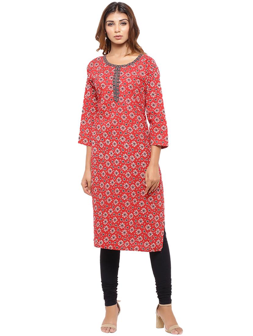 Placket patch printed straight kurta - 15517427 - Zoom Image - 1