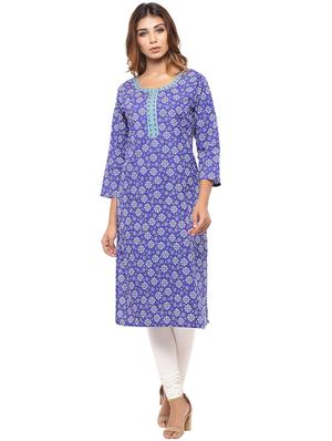 Placket patch printed straight kurta - 15517428 - Standard Image - 1